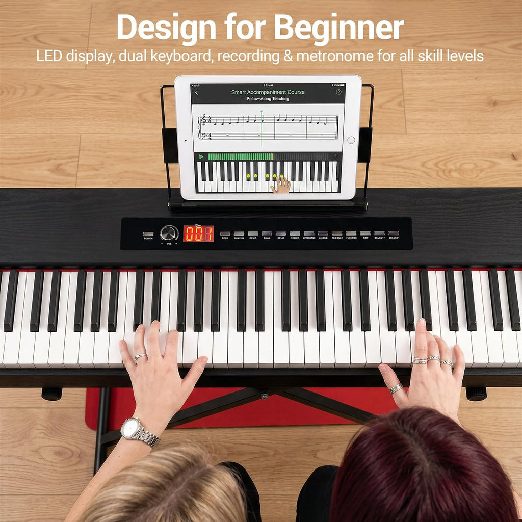 MOSEN Digital Piano 88-Key Weighted Keyboard with Hammer Action, Portable Electric Piano Set with X Stand, Recording