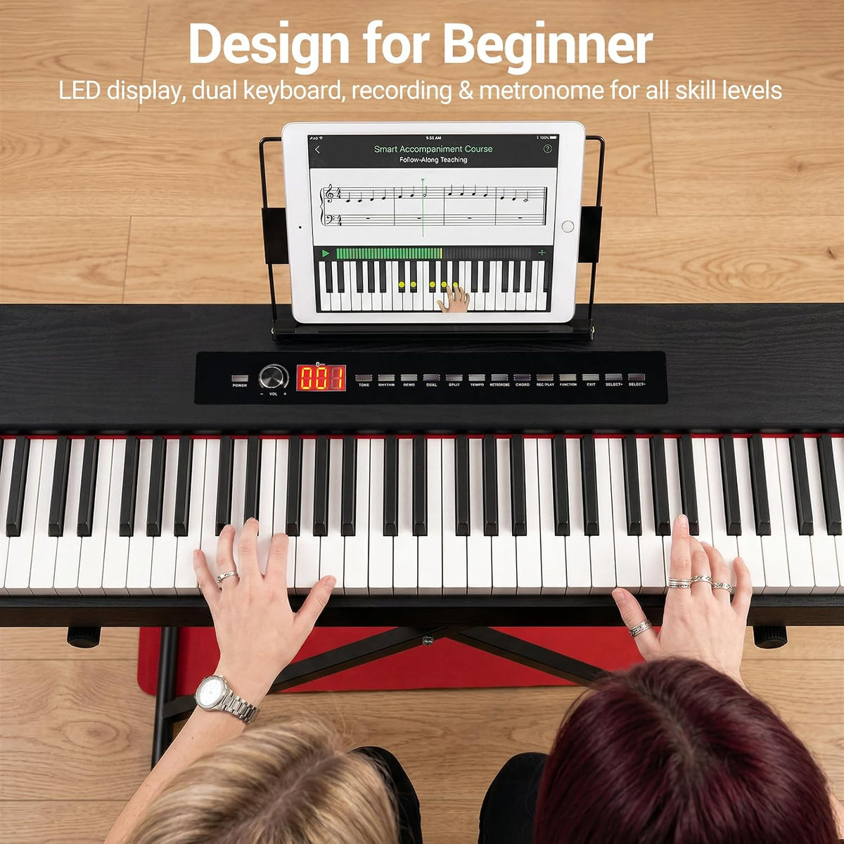 MOSEN Digital Piano 88-Key Weighted Keyboard with Hammer Action, Portable Electric Piano Set with X Stand, Recording