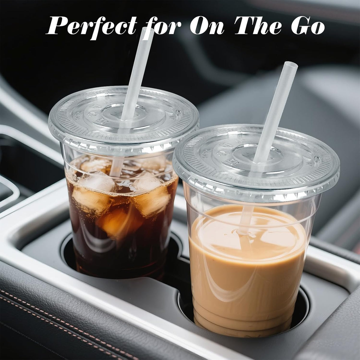 50 Pack 20 oz Plastic Iced Coffee Cups with Lids and Straws