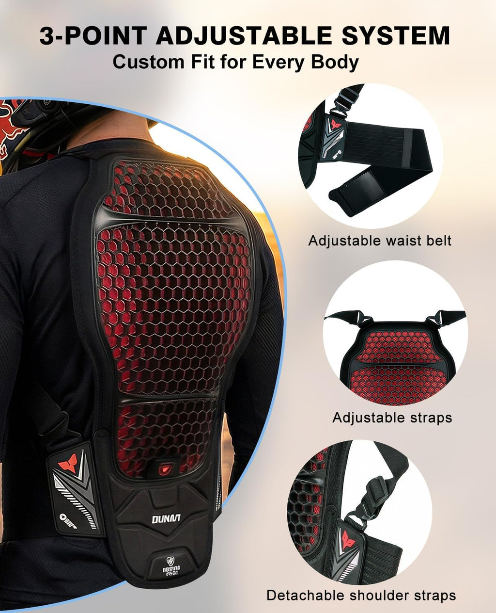 CE Level 2 Certified Motorcycle Back Protector, Lightweight Spine Armor Pad with Adjustable Straps Protective Gear