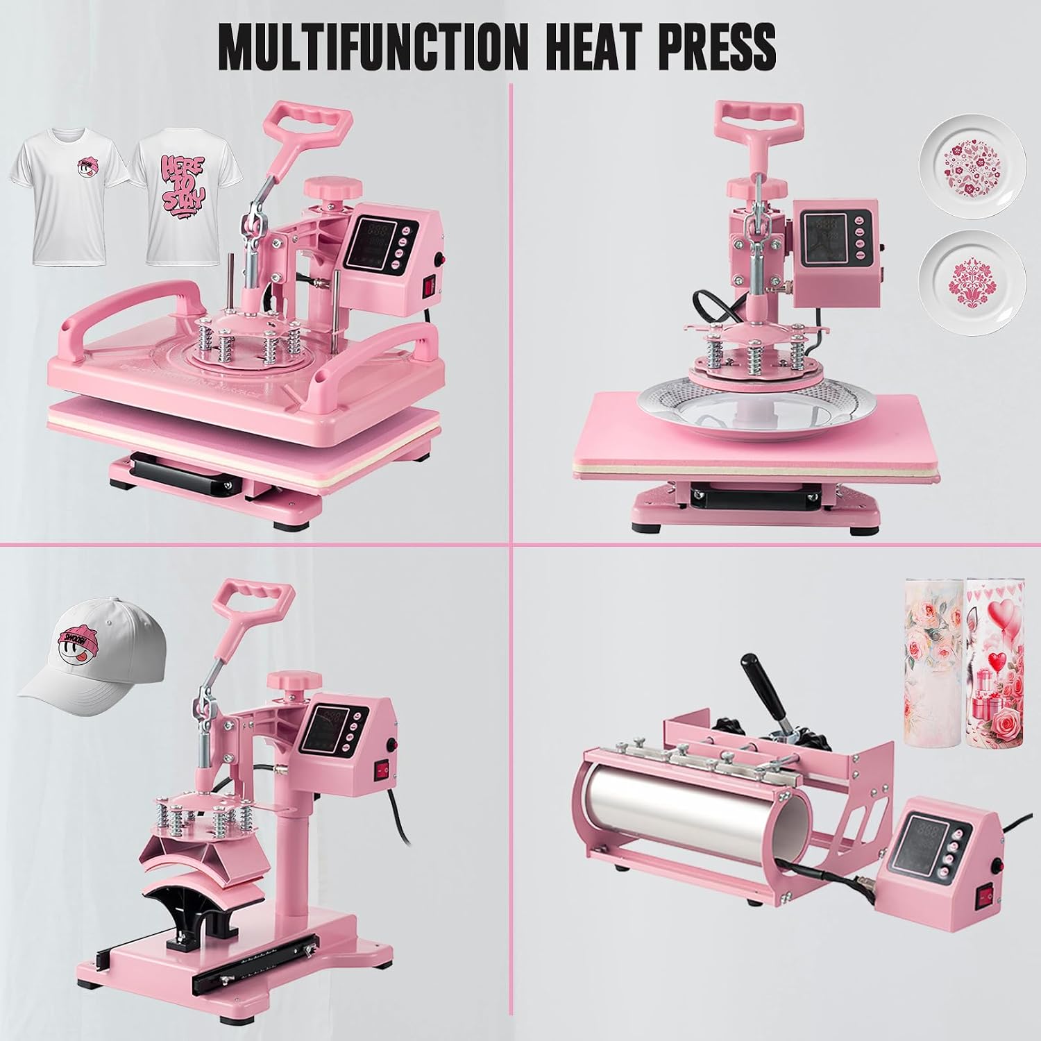 5 in 1 Heat Press Machine 12x15 Inch, Heat Press Machine for T Shirts Hat Cap Mug Plate 360° Swing Away, Sublimation