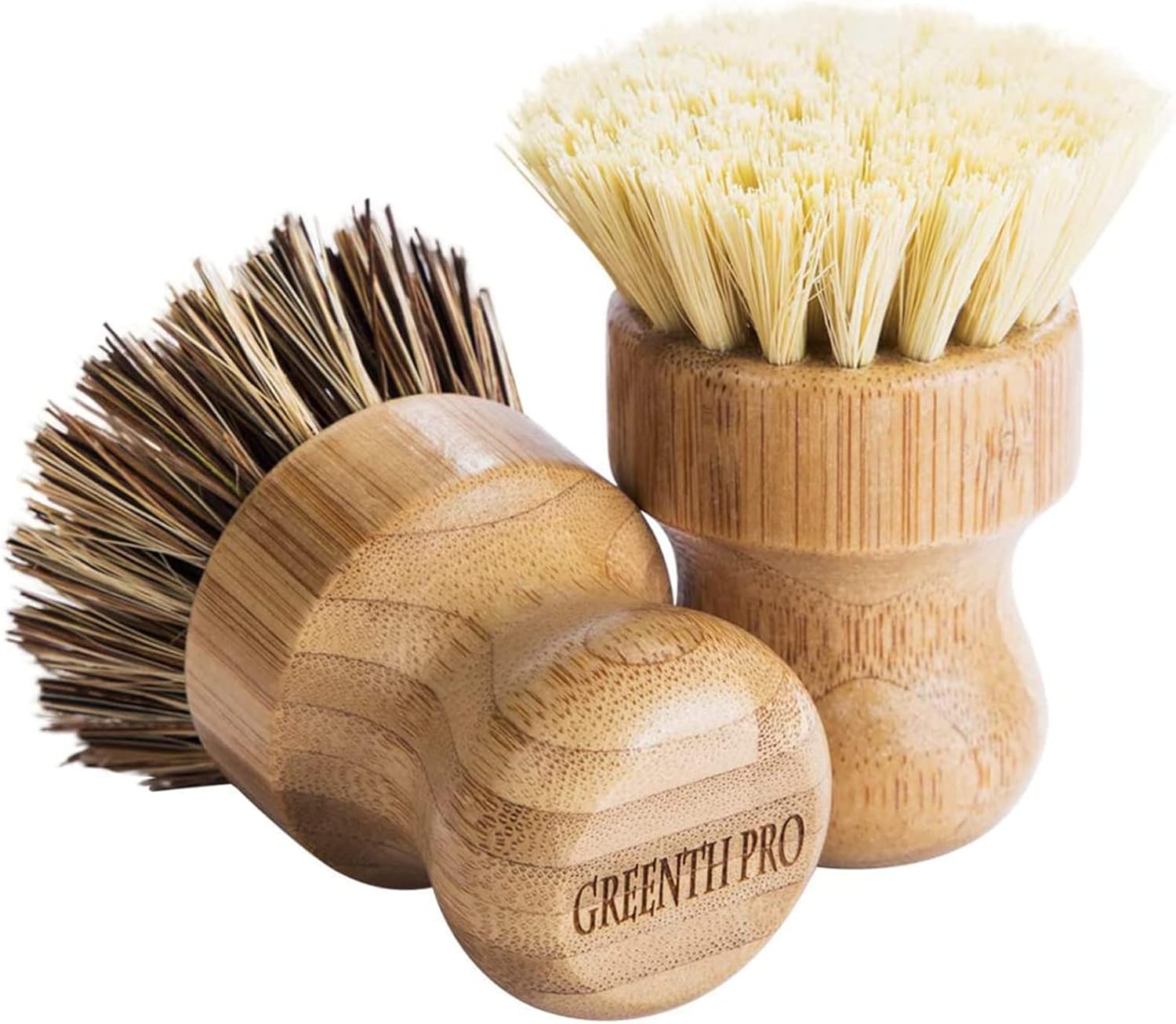 Palm Pot Brush- Bamboo Round 3 Packs Mini Dish Brush Natural Scrub Brush Durable Scrubber Cleaning Kit with Union
