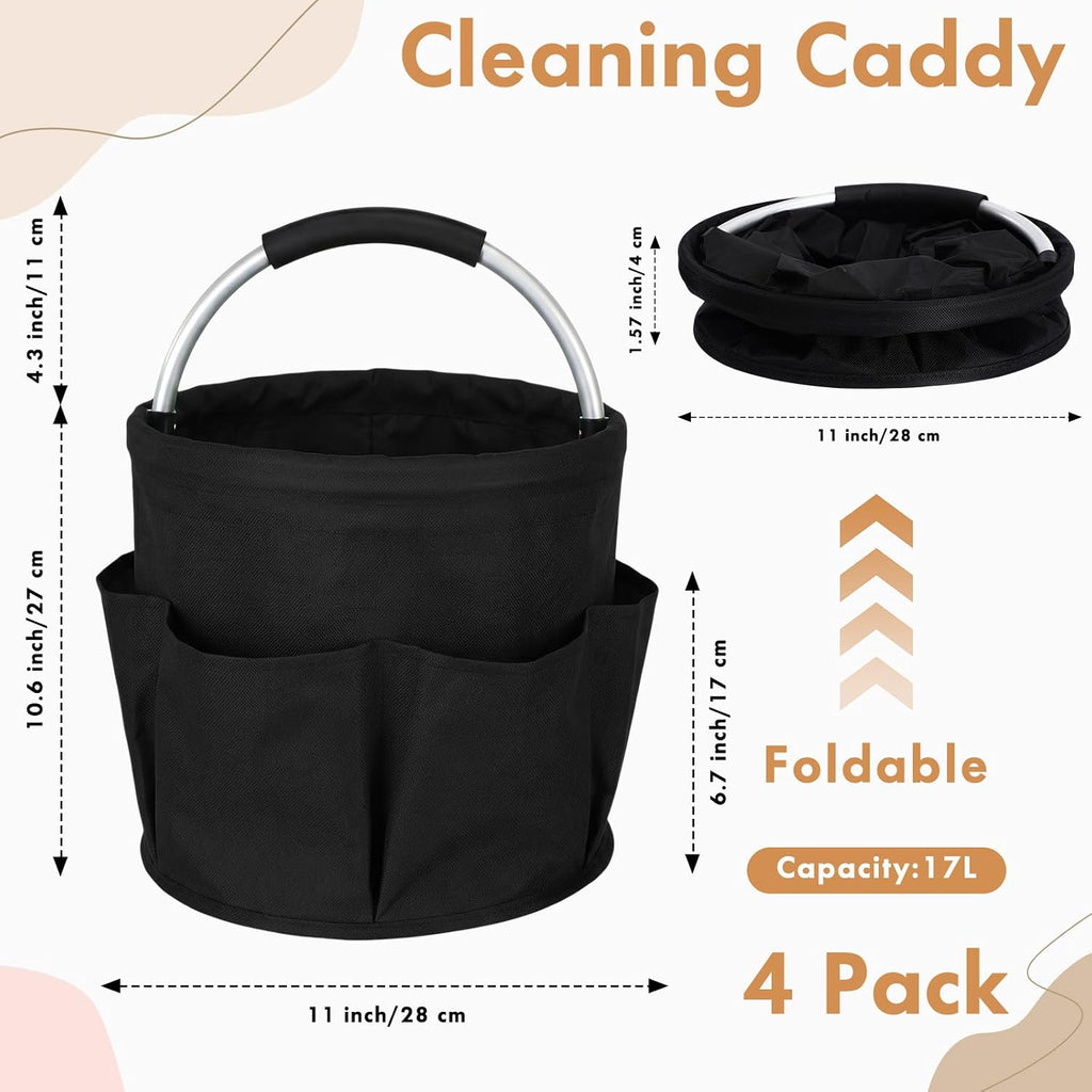 4 Pack Cleaning Caddy with Handle 17L Foldable Cleaning Supplies Organizer Oxford Cloth Storage Basket with 6 Pockets
