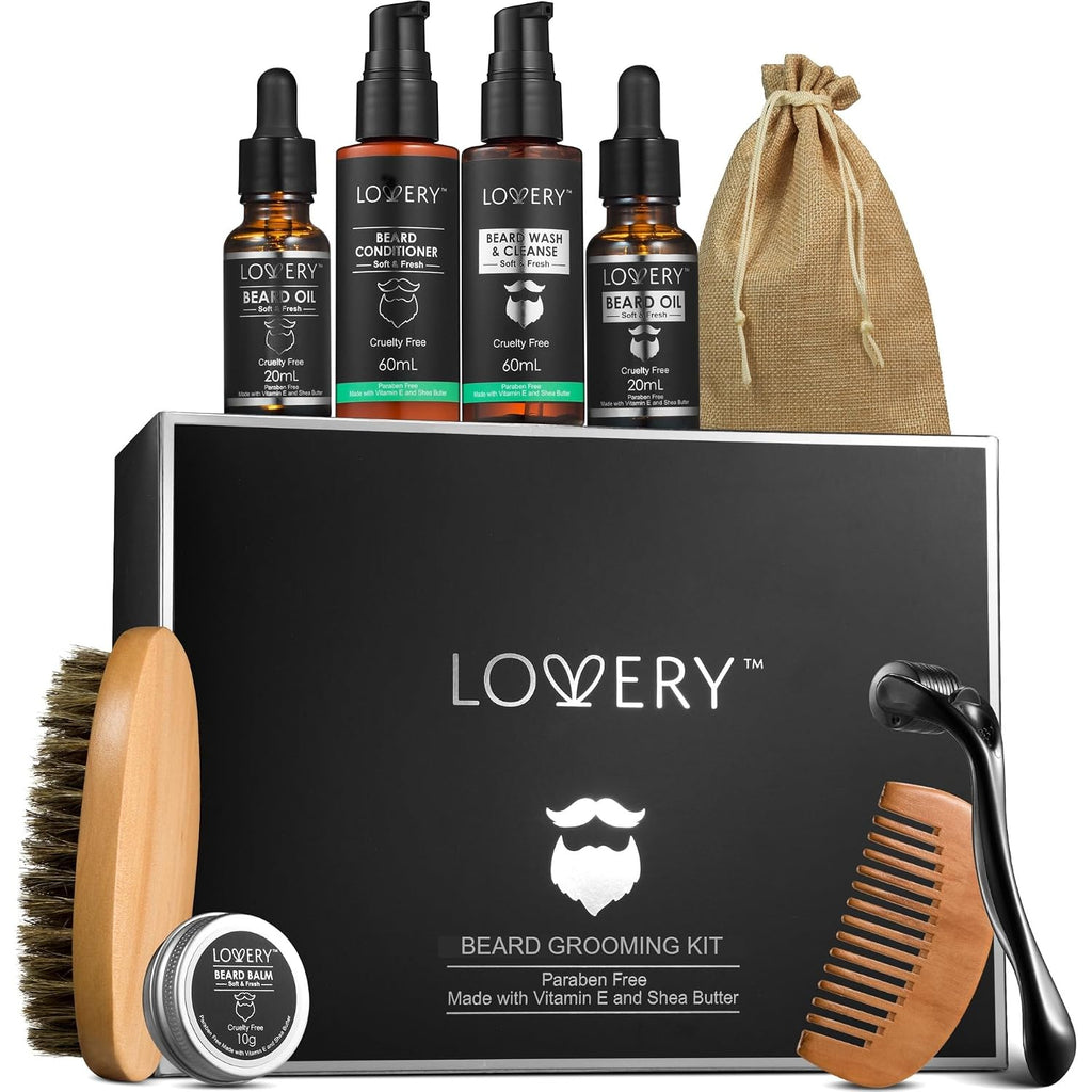 Gifts for Men Beard Grooming Kit, Holiday Gift Beard Kit Set with Beard Oil, Balm, Wash, Brush, Comb & More, Mens