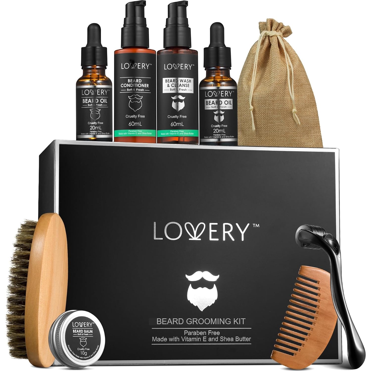 Gifts for Men Beard Grooming Kit, Holiday Gift Beard Kit Set with Beard Oil, Balm, Wash, Brush, Comb & More, Mens
