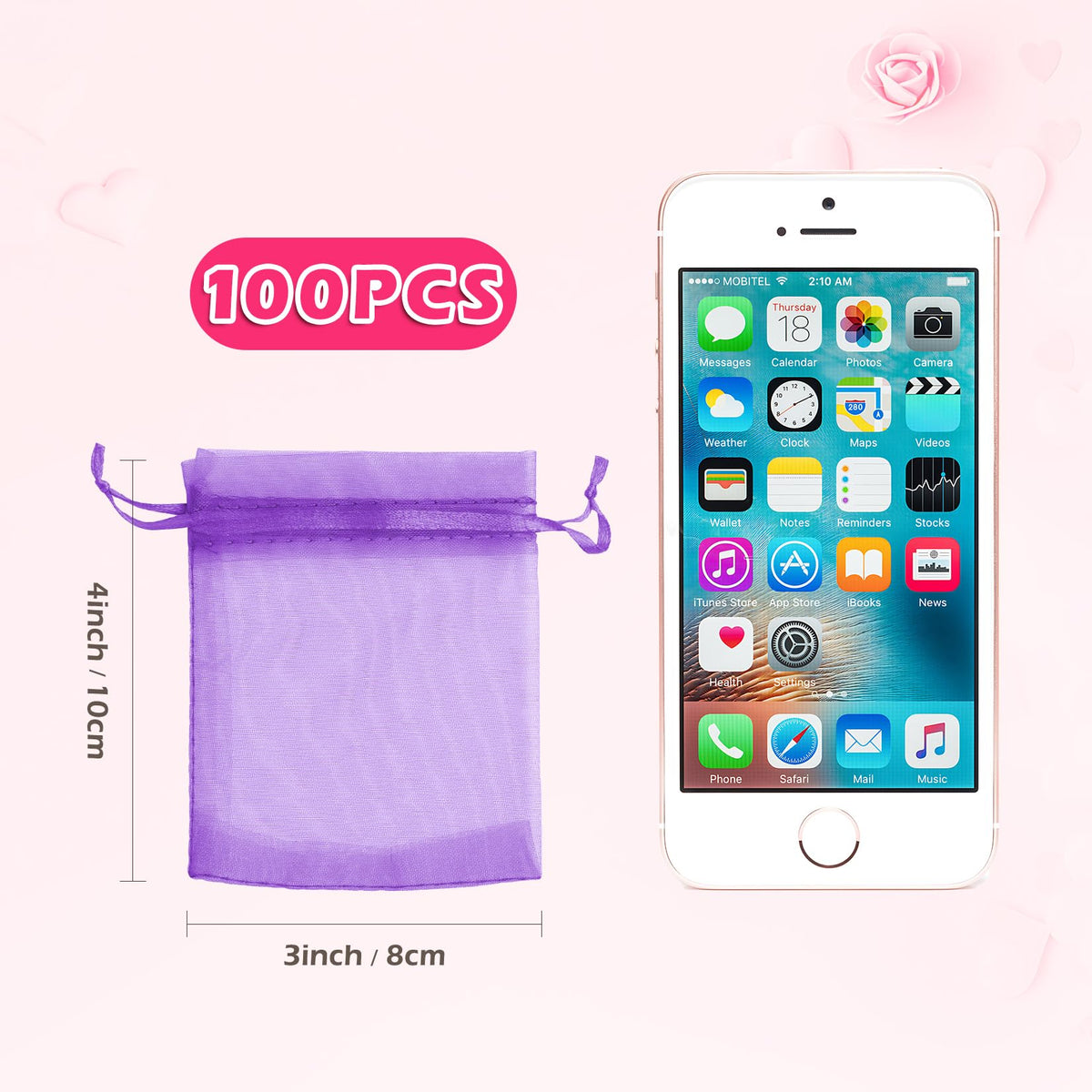 100 Pcs Purple Organza Bags 3×4'', Small Mesh Gift Bag Drawstring