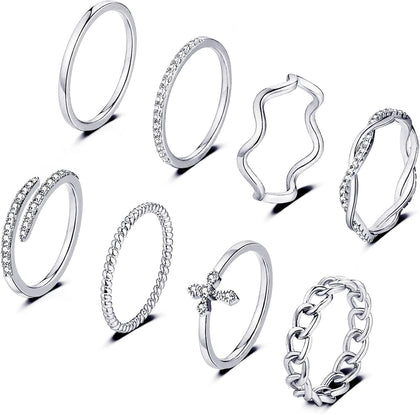 14K Gold Plated Stacking Rings Set for Women, Stackable Knuckle Thumb Rings Thin Dainty Silver Rings for Women