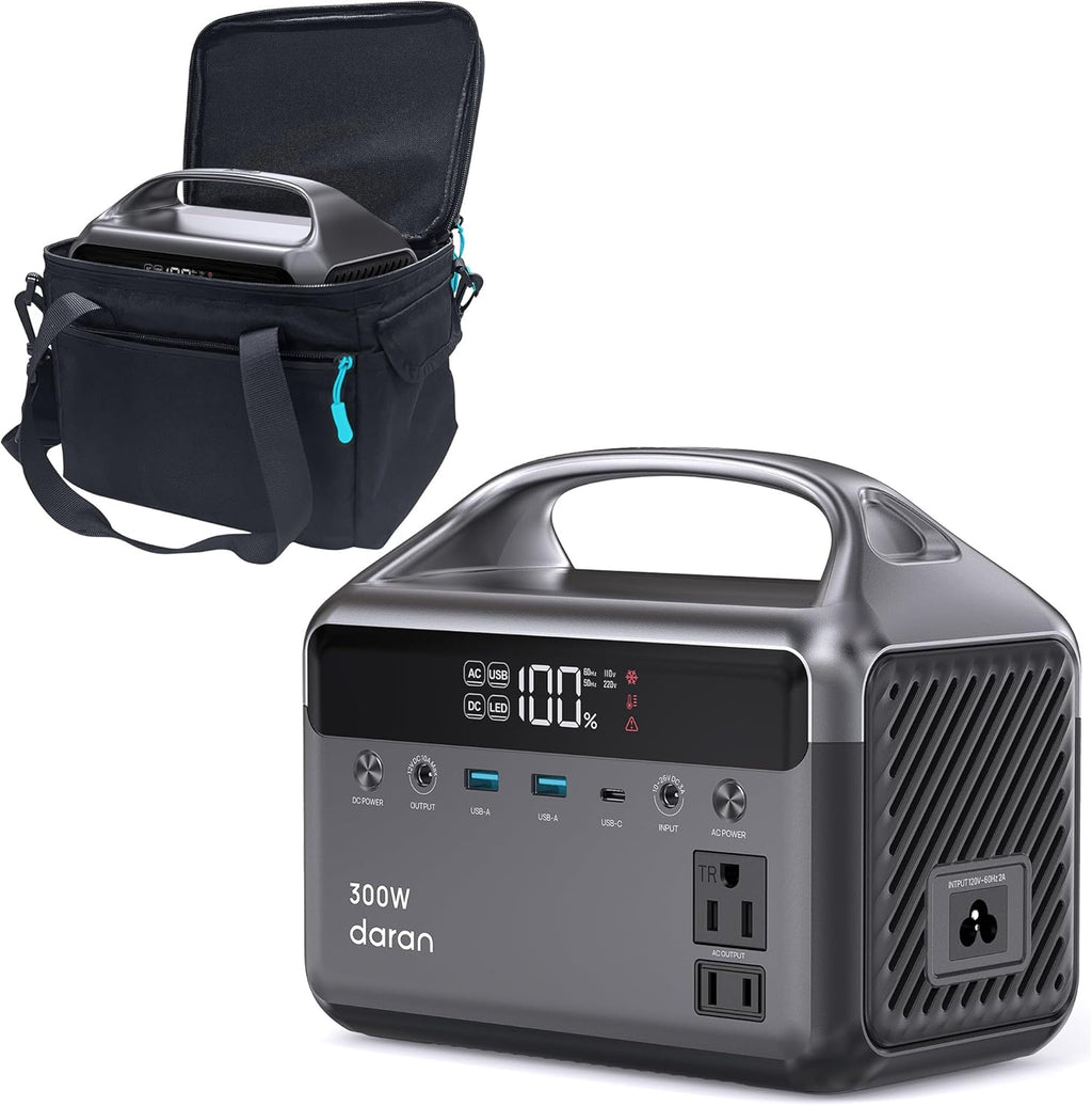 Portable Power Station 300W, 192Wh LiFePO4 Battery Solar Generator with Carry Bag & 2 AC Outlets 110V/ 600W Surge