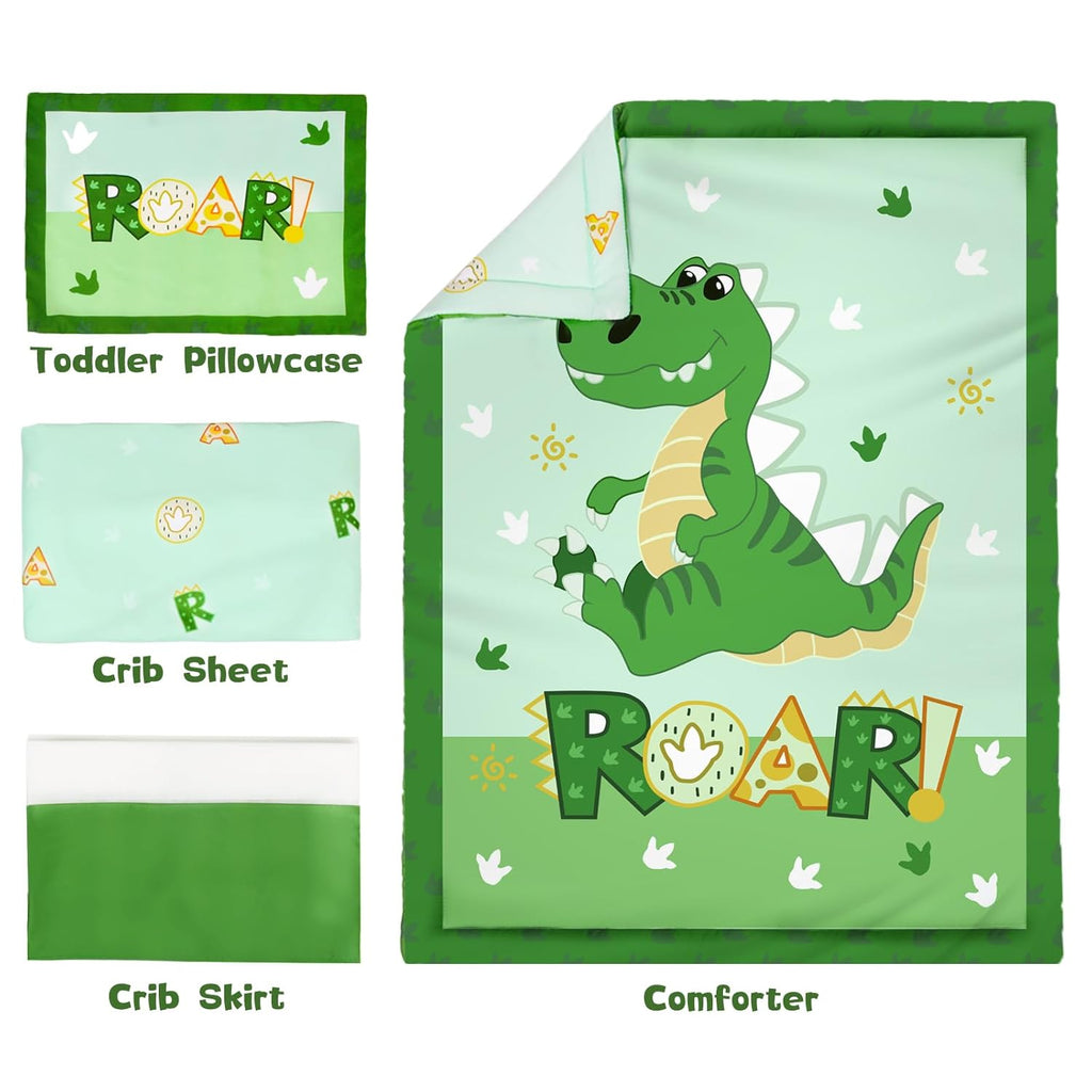 Crib Bedding Set for Boys,4 Piece Dinosaur Baby Bedding Set,Standard Size Toddler Nursery Bedding Includes