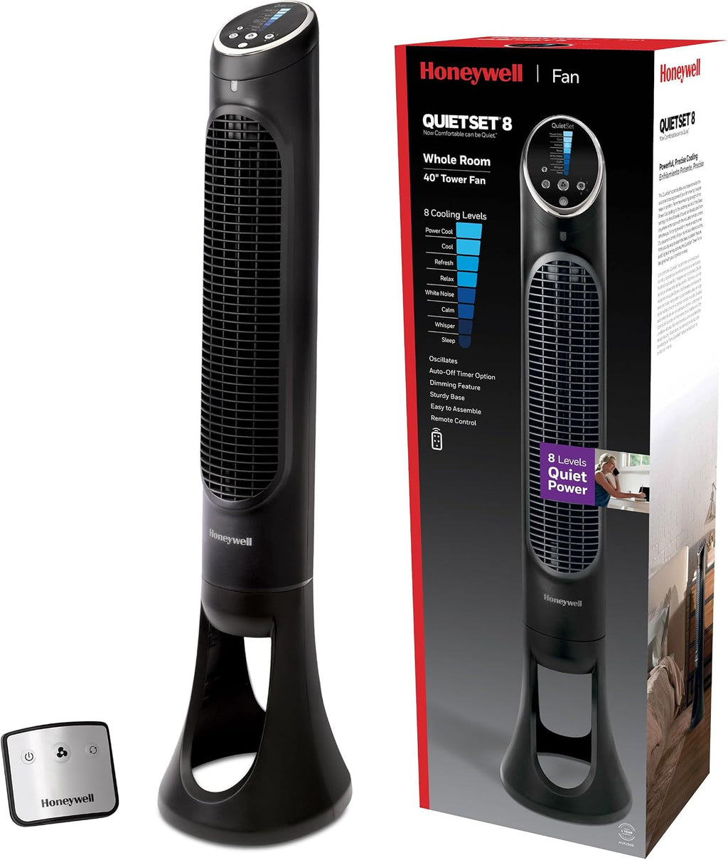QuietSet Whole Room Tower Fan, Oscillating Tower Fan with Remote, Black, HYF290B | 8 Enhanced Powerful and Quiet Fan