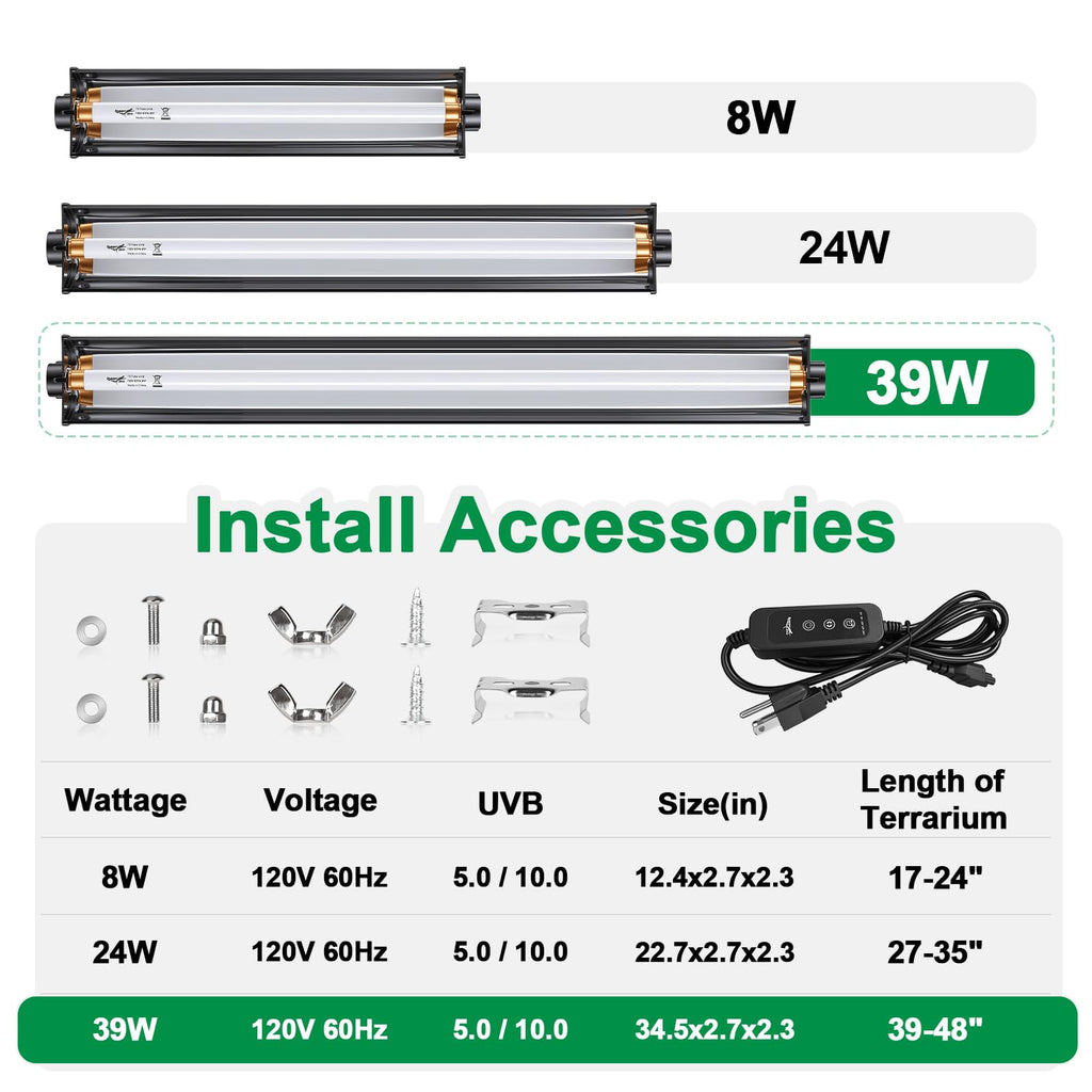 34Inch T5 UVB Reptile Light Fixture Combo Kit with Cycle Timer