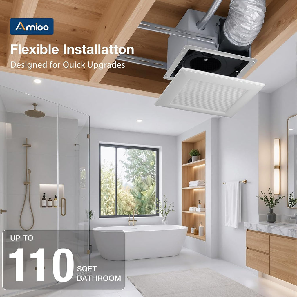 Amico Bathroom Exhaust Fan, 110 CFM, 1.0 Sones, Low Noise, ETL & FCC