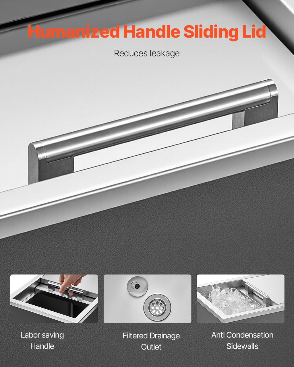 Drop in Ice Chest, Stainless Steel Drop in Cooler, Commercial Ice Bin with Lid for Outdoor Kitchen Patio Bar