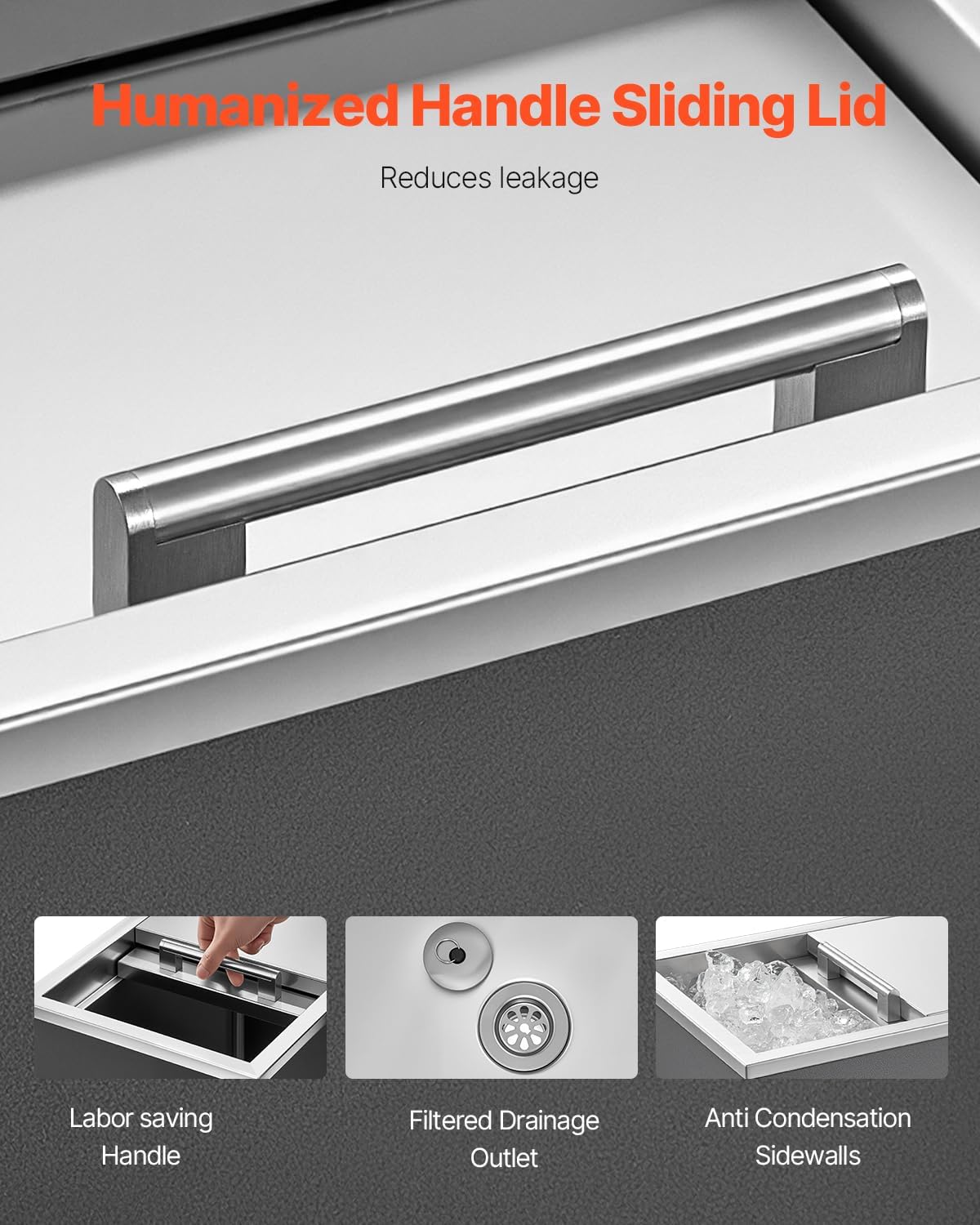 Drop in Ice Chest, Stainless Steel Drop in Cooler, Commercial Ice Bin with Lid for Outdoor Kitchen Patio Bar