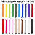 100 PCs Assorted Closed-End 9 Inch Nylon Zippers for Sewing