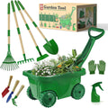 10Pcs Kids Gardening Tools Set - Wheelbarrow Toys with Shovel, Rake, Hoe and Leaf Rake for Outdoor Backyard Play