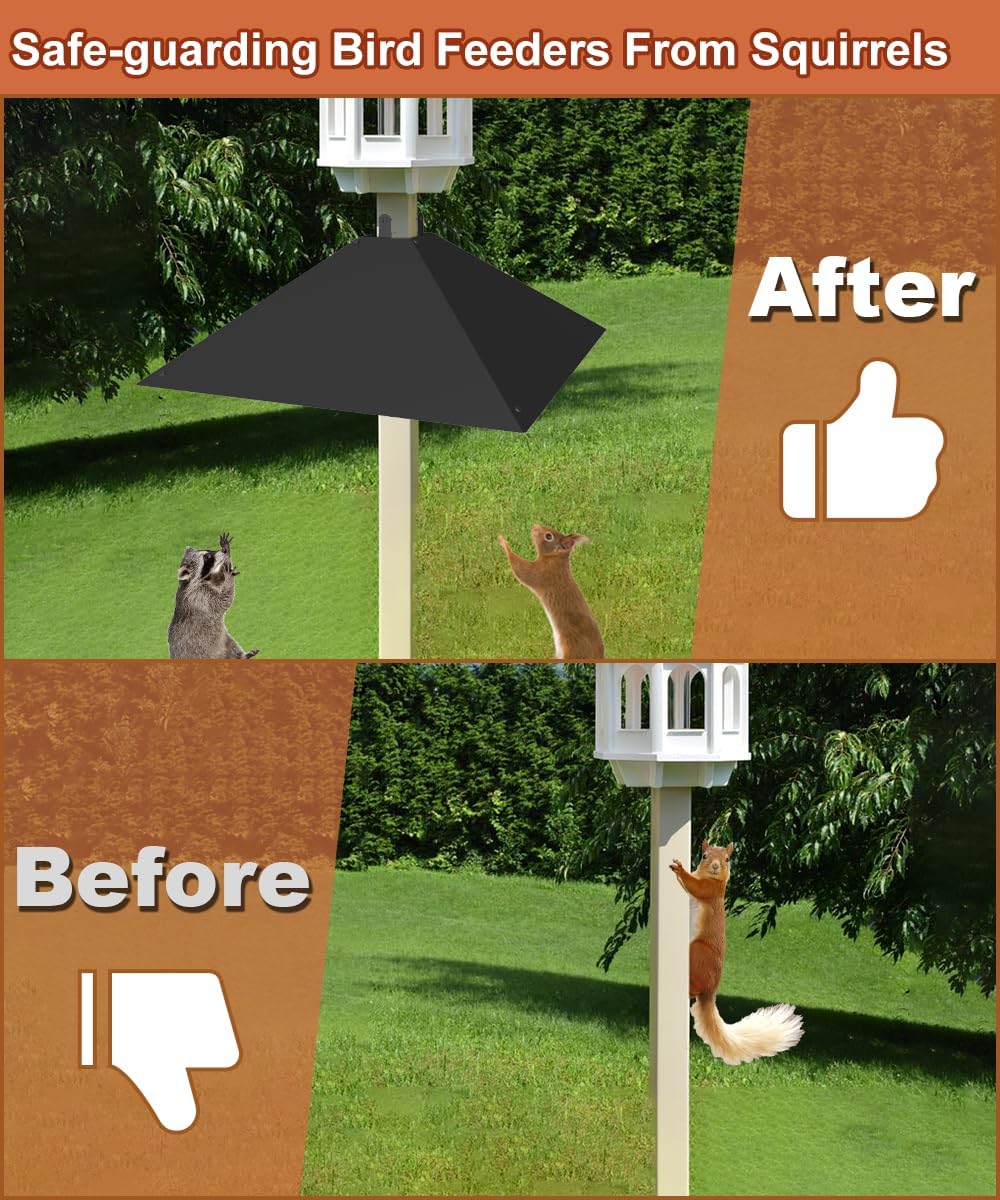 Metal Squirrel Baffle for 4x4 Post, Outside Wooden Pole Mount Squirrel Guards for Bird Feeders, 17 Inch Squirrels