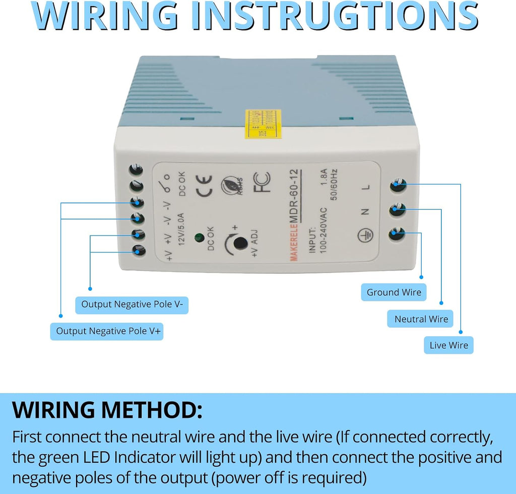 MAKERELE MDR 12V DIN Rail Power Supply 60W