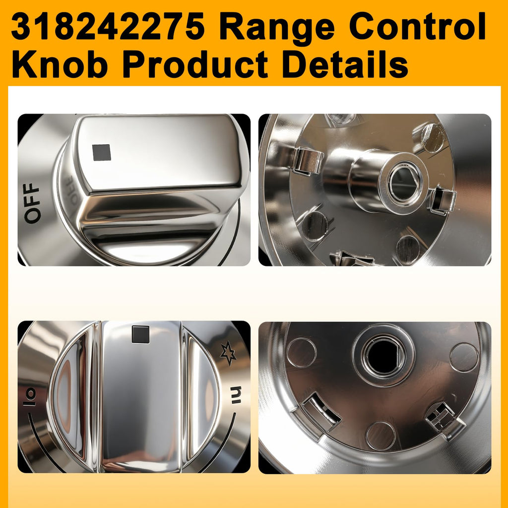 6pcs Range Control Knob Replacement Compatible with Electrolux Cooktop E30DF74TPSA E30GF74TPSA E30GF74TPSB E36DF76TPSB Gas Range Replace#: 318242275 3513943 AP5809411 PS9495232 EAP9495232