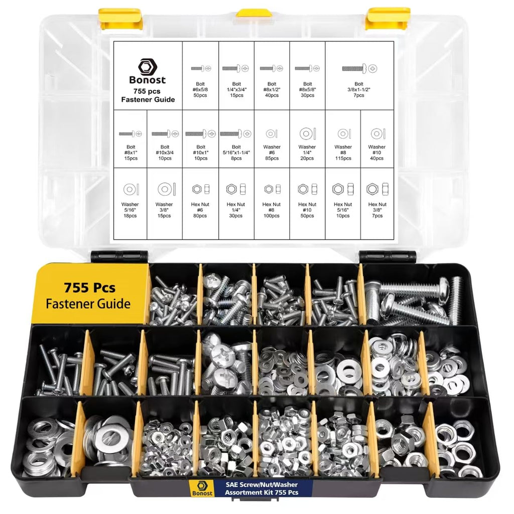 3010pcs Hardware Assortment Kit with Assorted SAE & Metric Phillips Head Bolts, and Grade 8.8 Metric Hex Bolt Set
