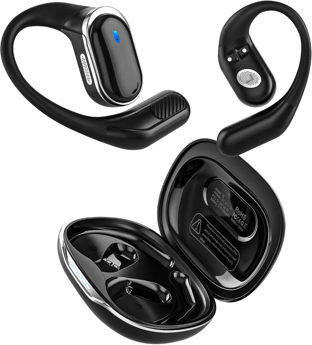 Open Ear Wireless Earbuds Bluetooth Headphones, 80H Playtime Stereo Ear Buds with ENC Noise Cancelling, Fast