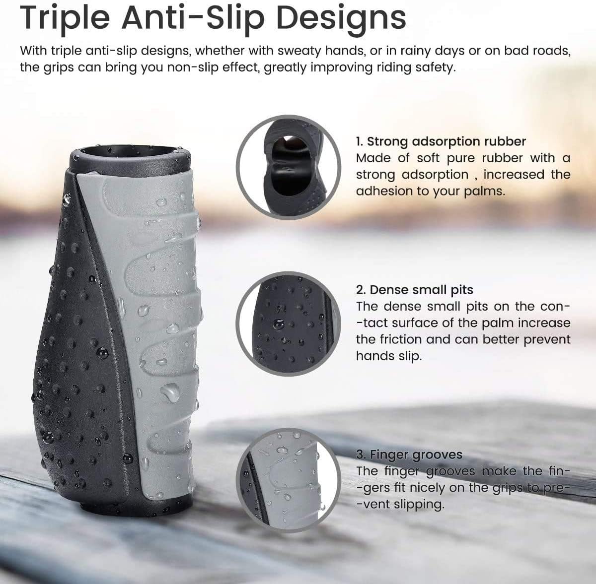 PRUNUS No-Slip Soft Rubber Bike Handlebar Grips Universal for Bicyble