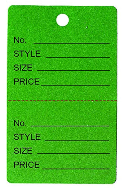 100 Qty Unstrung Dark Green Price Tags w/Perforated Stub