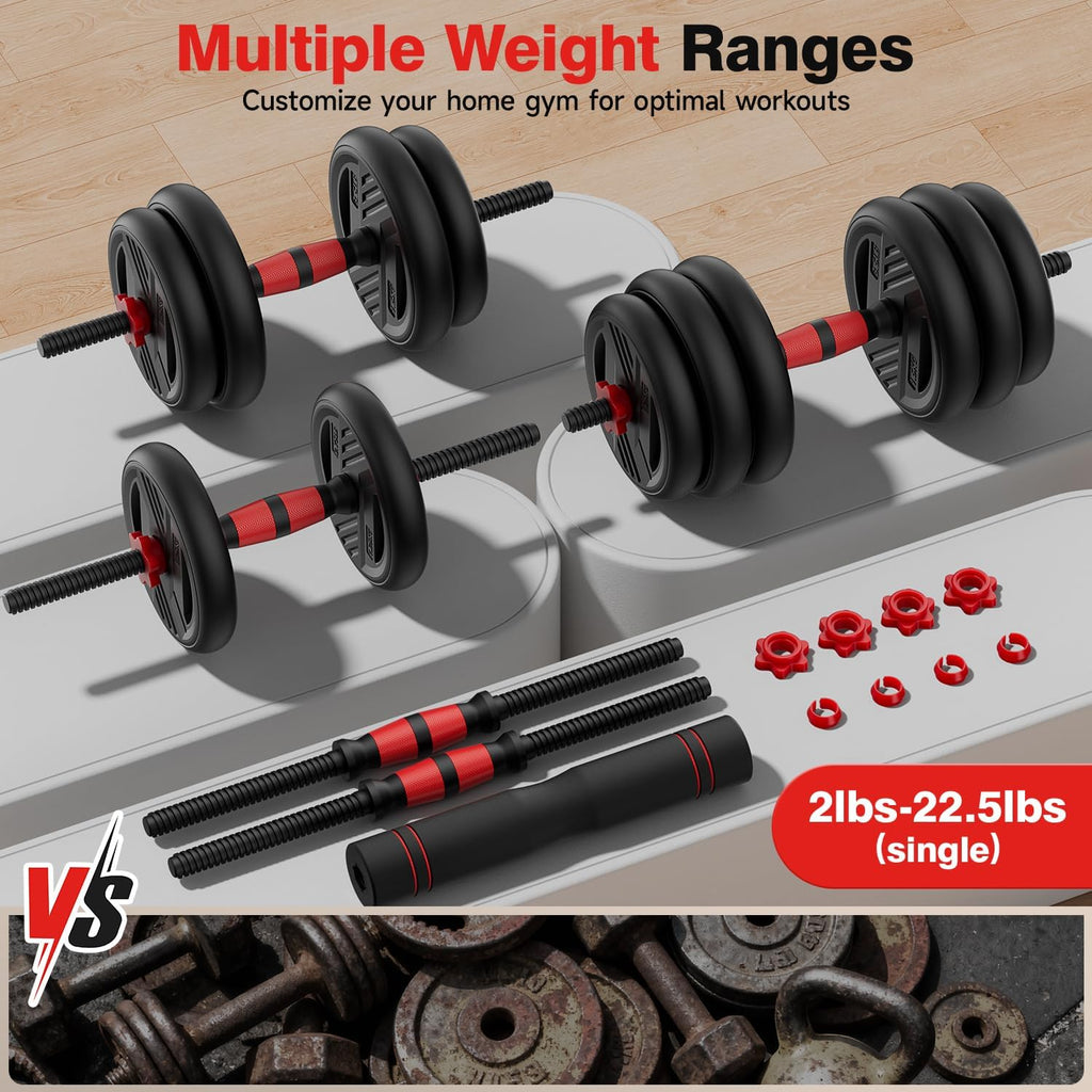 Adjustable Dumbbell Set, 20/30/45/70/90lbs Free Weight Set With Double Locknut, 5-in-1 Dumbbells Set Includes