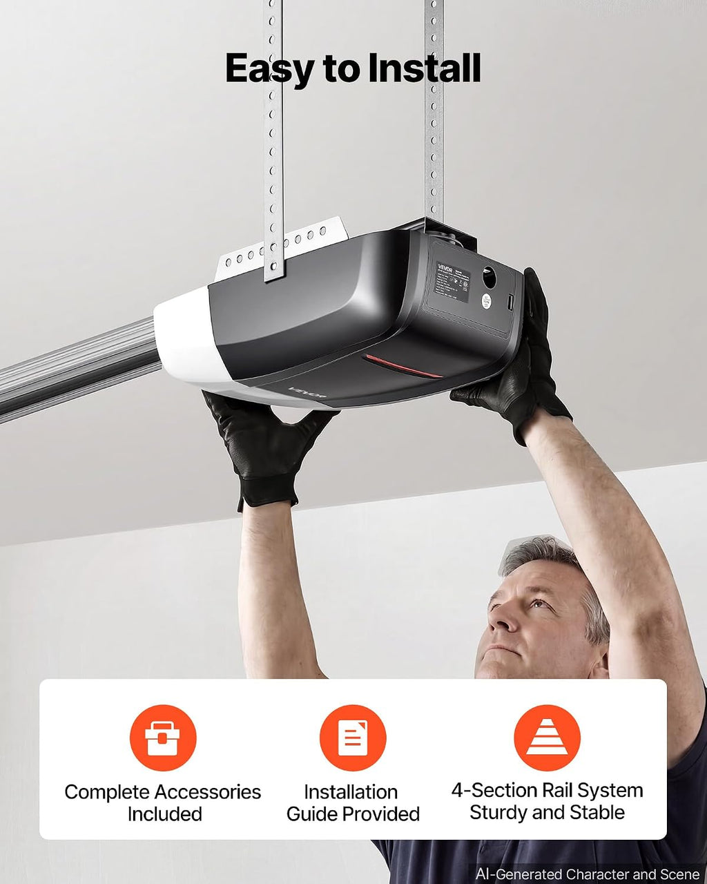 Garage Door Opener 3/4 HP Ultra-Quiet Belt Drive WiFi Smart Opener