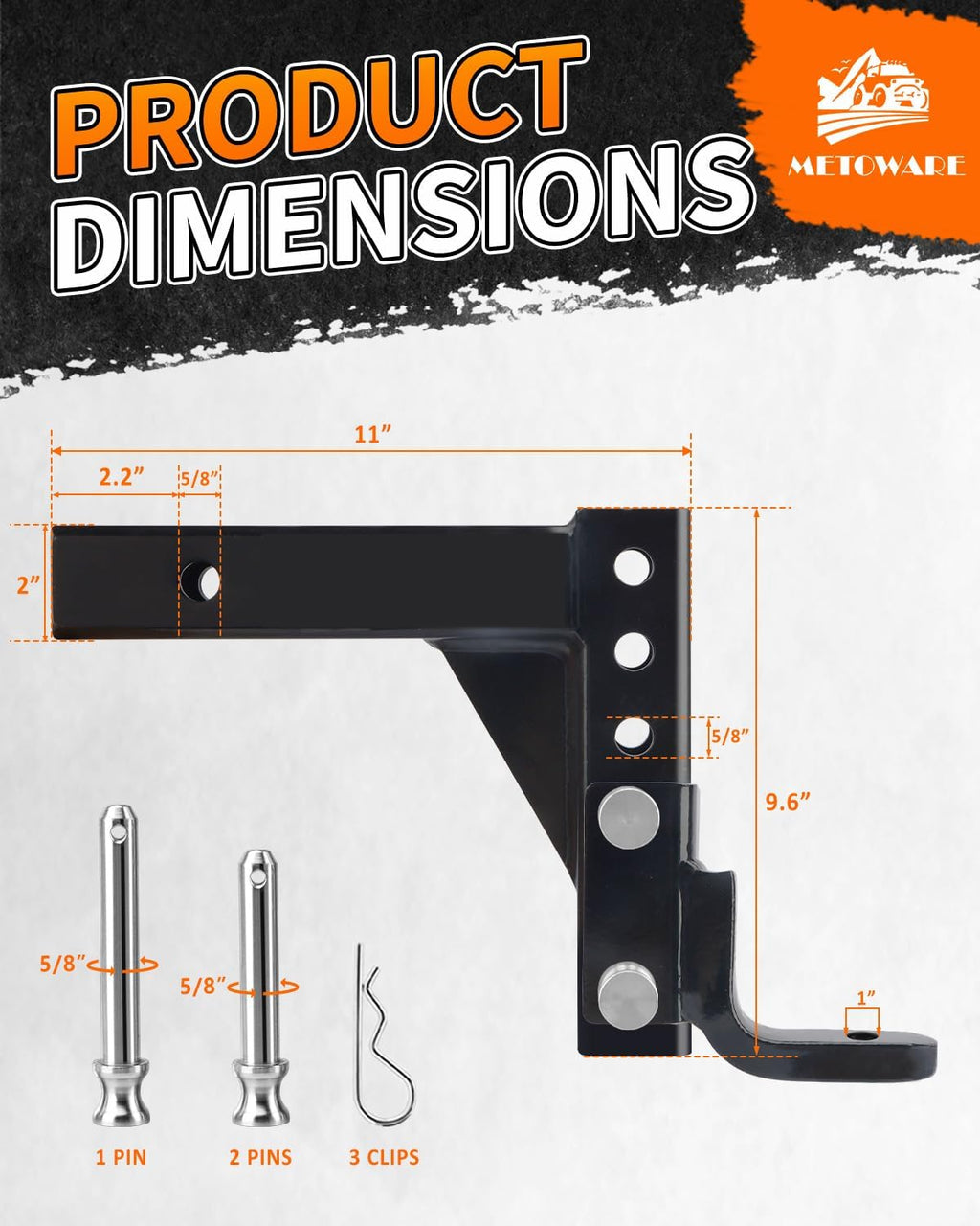 2" Adjustable Trailer Hitch Ball Mount 9-1/2" Drop and 8-1/4" Rise