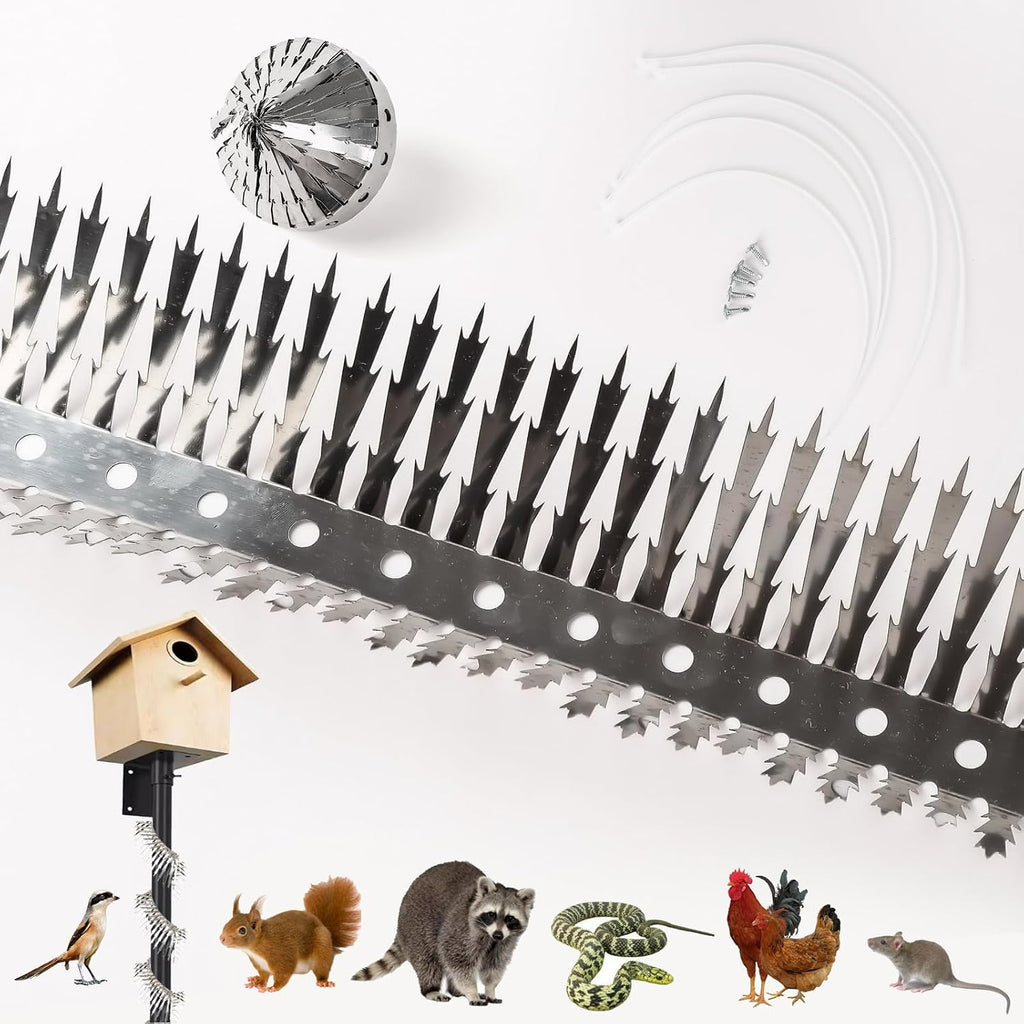 Bird Spikes.Raccoon Snake Deterrent.Squirrel Spikes.Stainless Steel Squirrel baffles for Bird feeders.Anti Climb