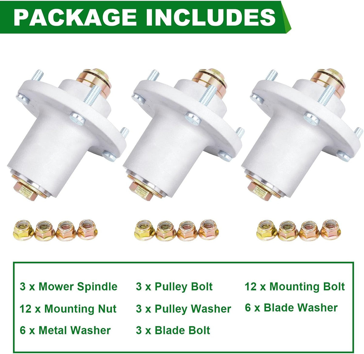 36" 42" 48" 54" 60" Deck Spindle Assembly Fit for Hustler Raptor SDX SD Flip Up Lawn Mower Replaces 601804 607418 607418P (3 Pack)