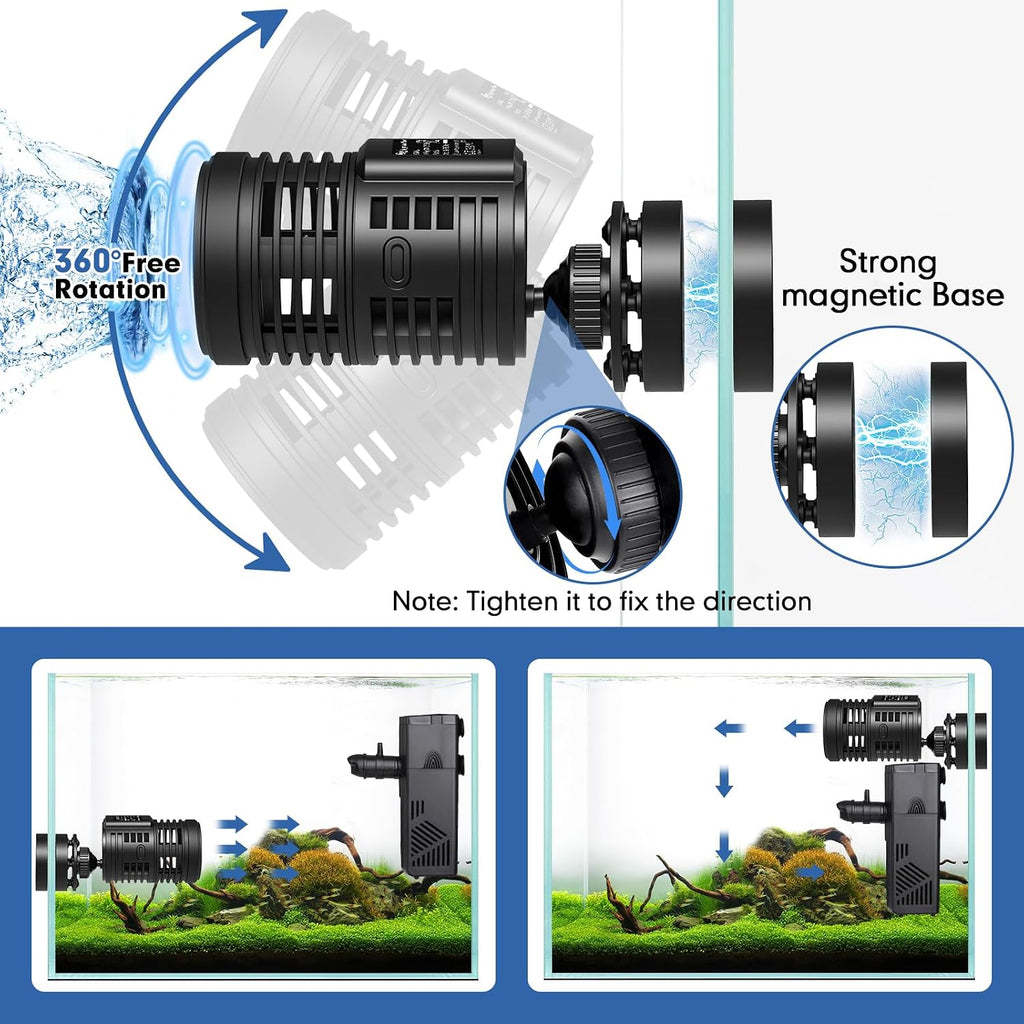 1320GPH Aquarium Wave Maker Pump with Strong Magnetic Suction Base, Ultra-quiet 360 Degree Rotating Submersible Power