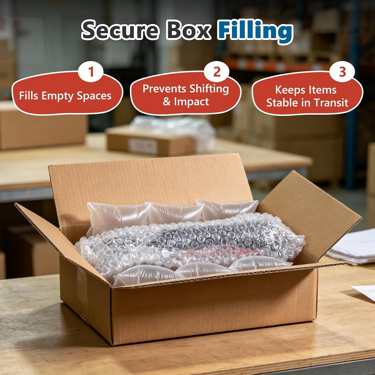 Air Pillow Film 3000pc 4"x 8", 2 Rolls Inflatable Air Bags 20μm Bubble Wrap for Shipping, Packaging, Business Bubble