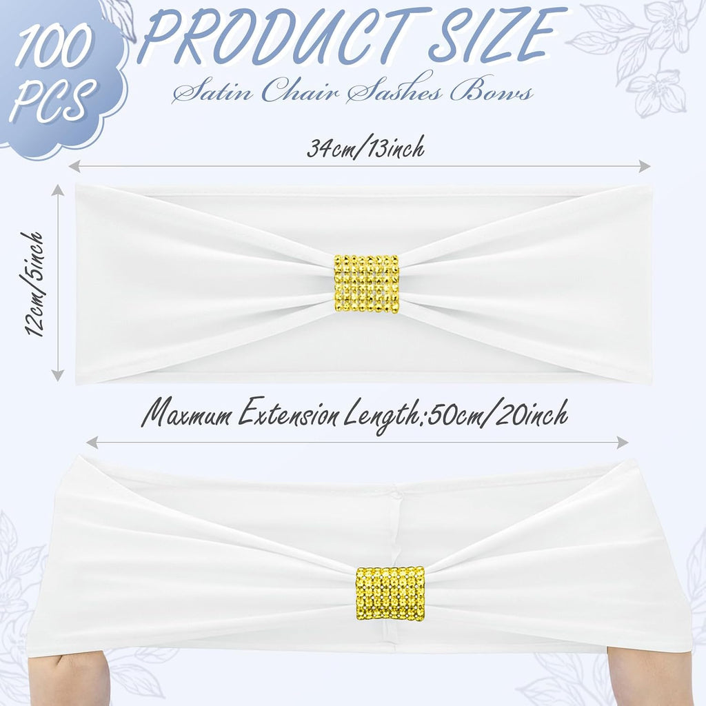 100 Pack Chair Sashes, Spandex Chair Bows for Party, White