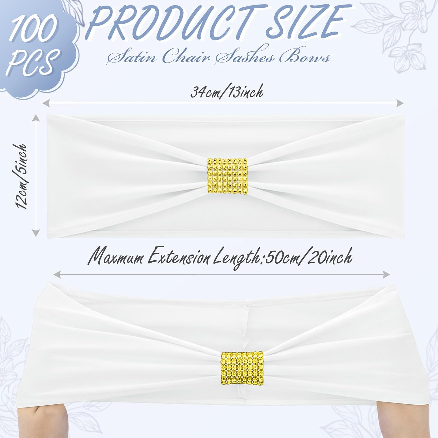 100 Pack Chair Sashes, Spandex Chair Bows for Party, White