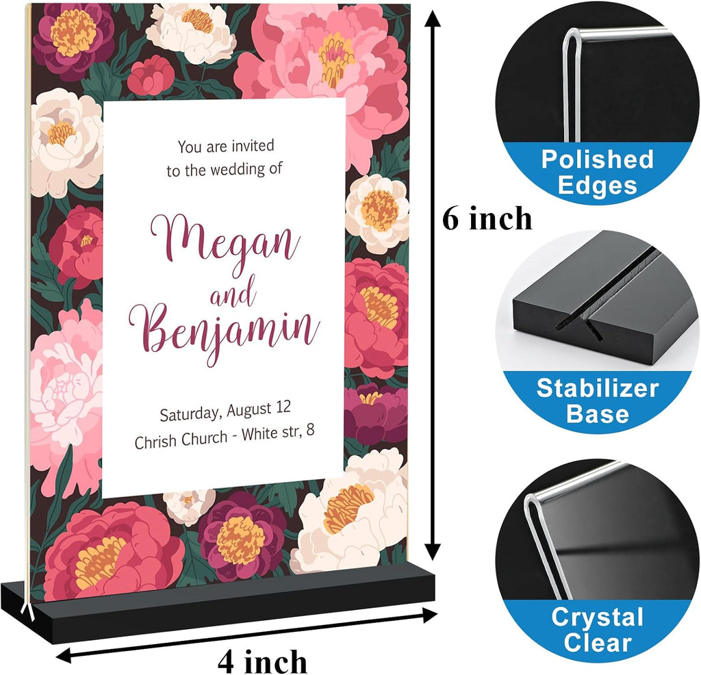 Acrylic Sign Holder 4x6, 12 Pack Clear Double Sided Menu Vertical Display Stand for Restaurants, Office, Store, Show