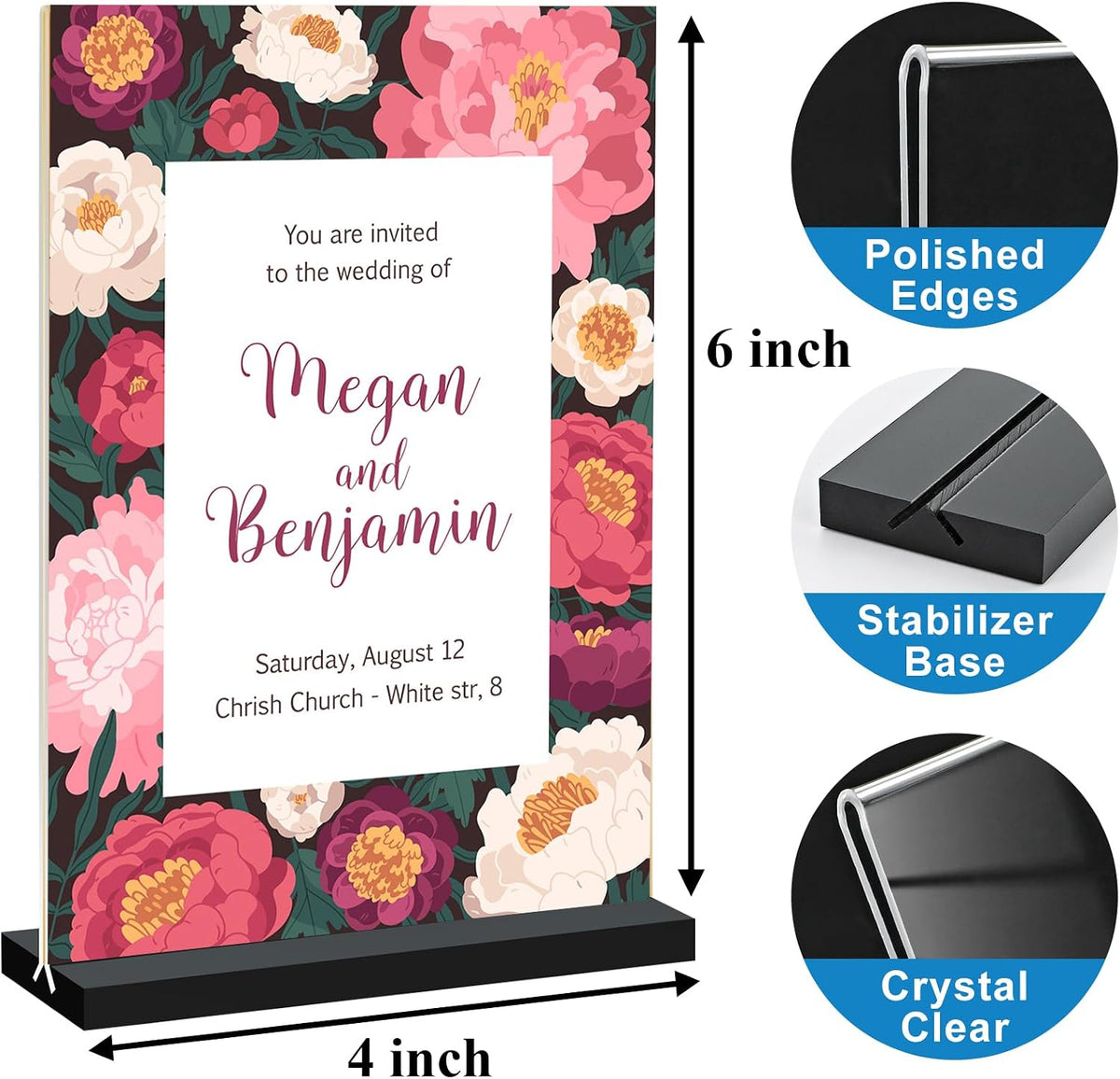 Acrylic Sign Holder 4x6, 12 Pack Clear Double Sided Menu Vertical Display Stand for Restaurants, Office, Store, Show