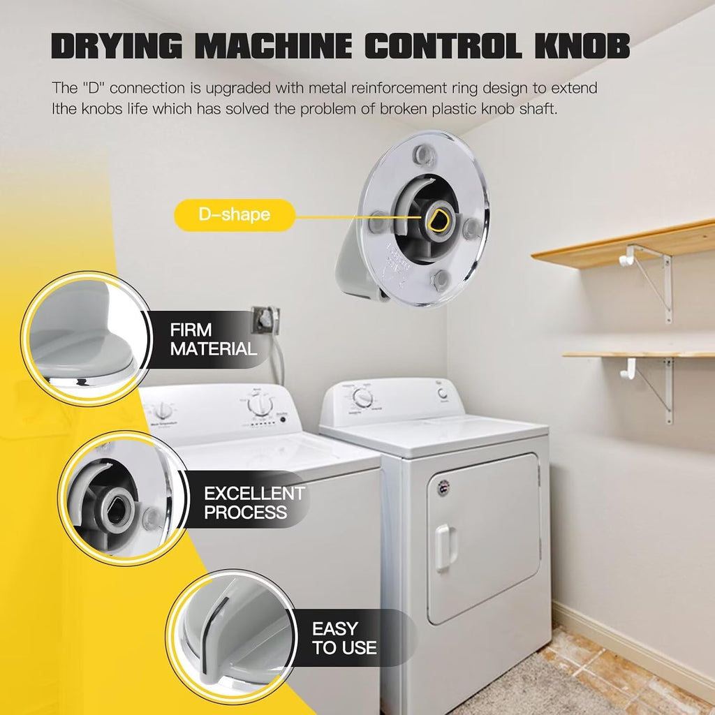 2Pcs WH01X10462 Dryer Control Knob with Reinforced Metal Ring Suited for GE GTDN50 Series GTDN500EM0WS GTDN500EM1WS GTDN500EM2WS GTDN500GM0WS GTDN500GM1WS GTDN500GM2WS