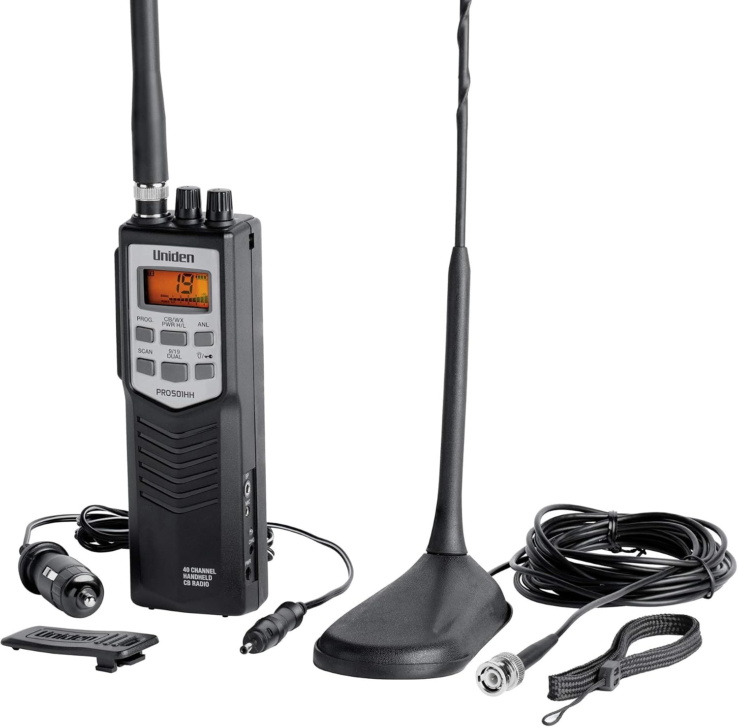 PRO501TK Pro-Series 40-Channel Portable Handheld CB Radio, Two-Way Emergency Radio, includes High-Gain Magnet Mount