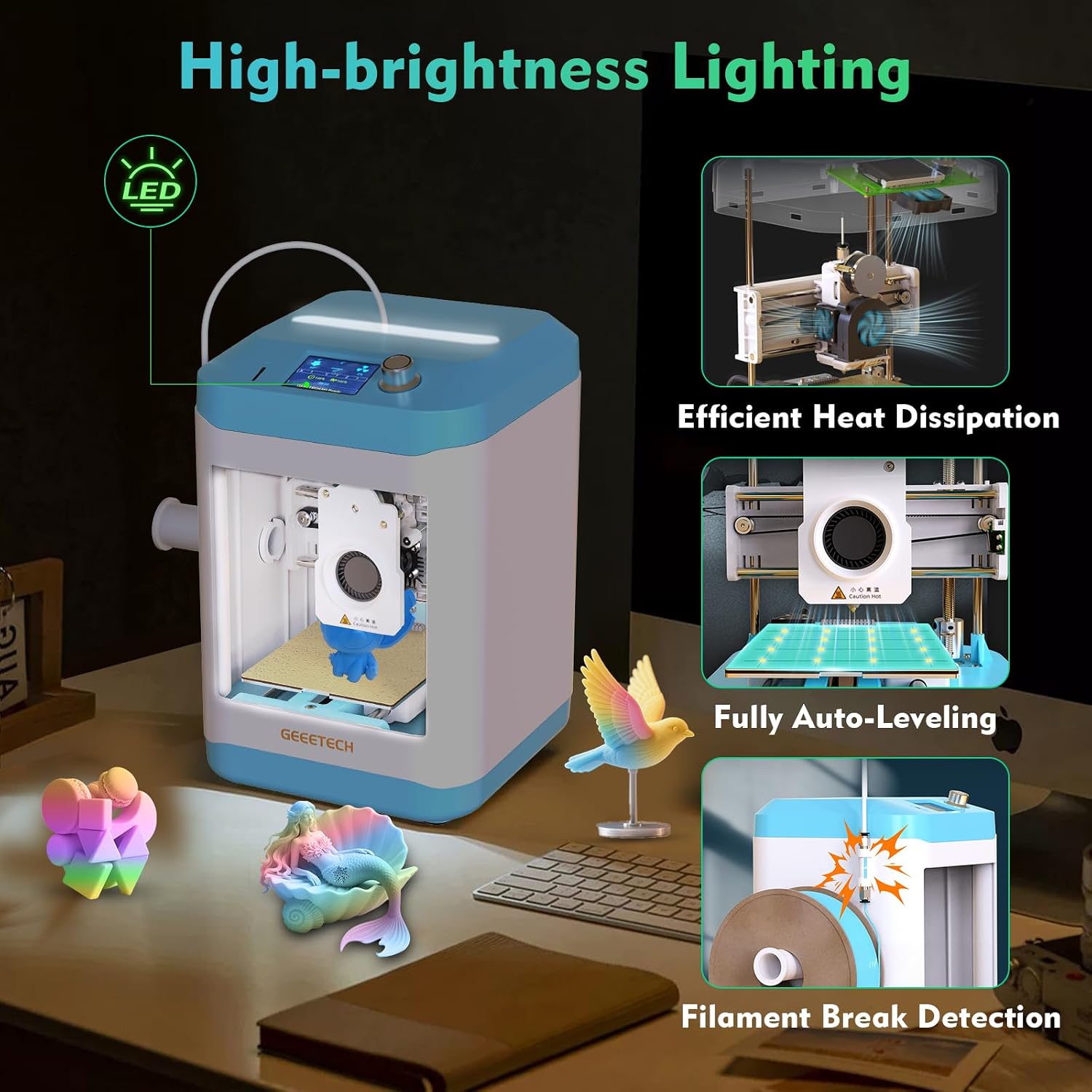 3D Printer for Kids and Beginners,Geeetech Mini 3D Printers with Auto Leveling,High Speed and Fully Open Source,Fully