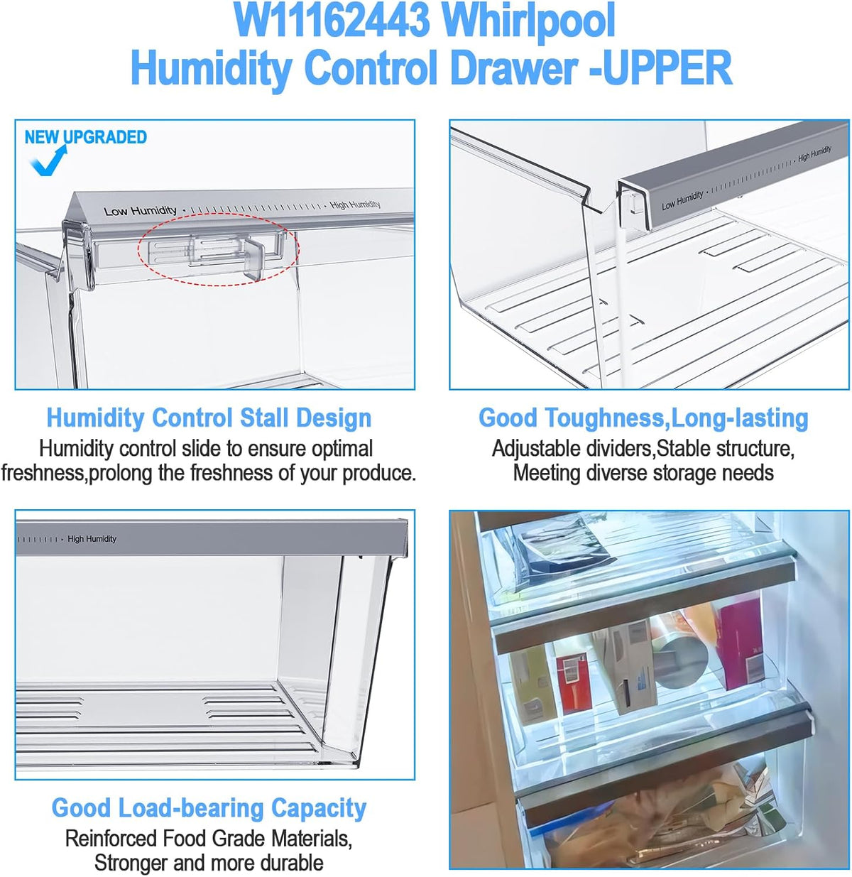 W11162443 Refrigerator Crisper Drawer For Whirlpool Fridge Drawer Bin Part