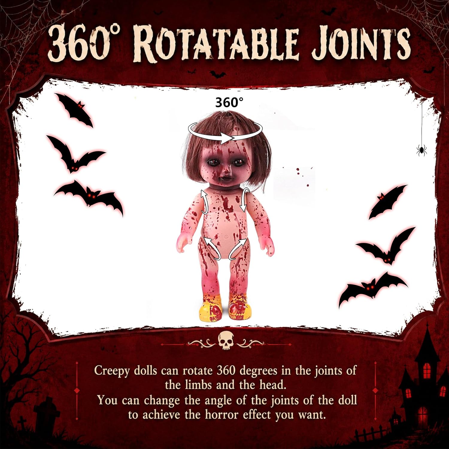 Halloween Creepy Doll Scary Zombie Haunted Doll Decoration PVC Ghost Statue Props for Indoor Outdoor Haunted House
