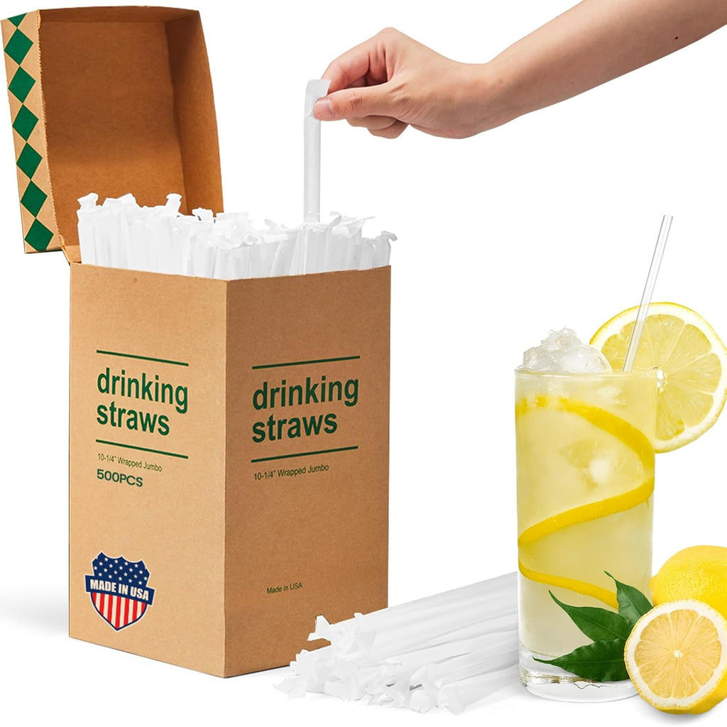 Plastic Straws 500 Pcs Individually Wrapped Clear Disposable Drinking Straw