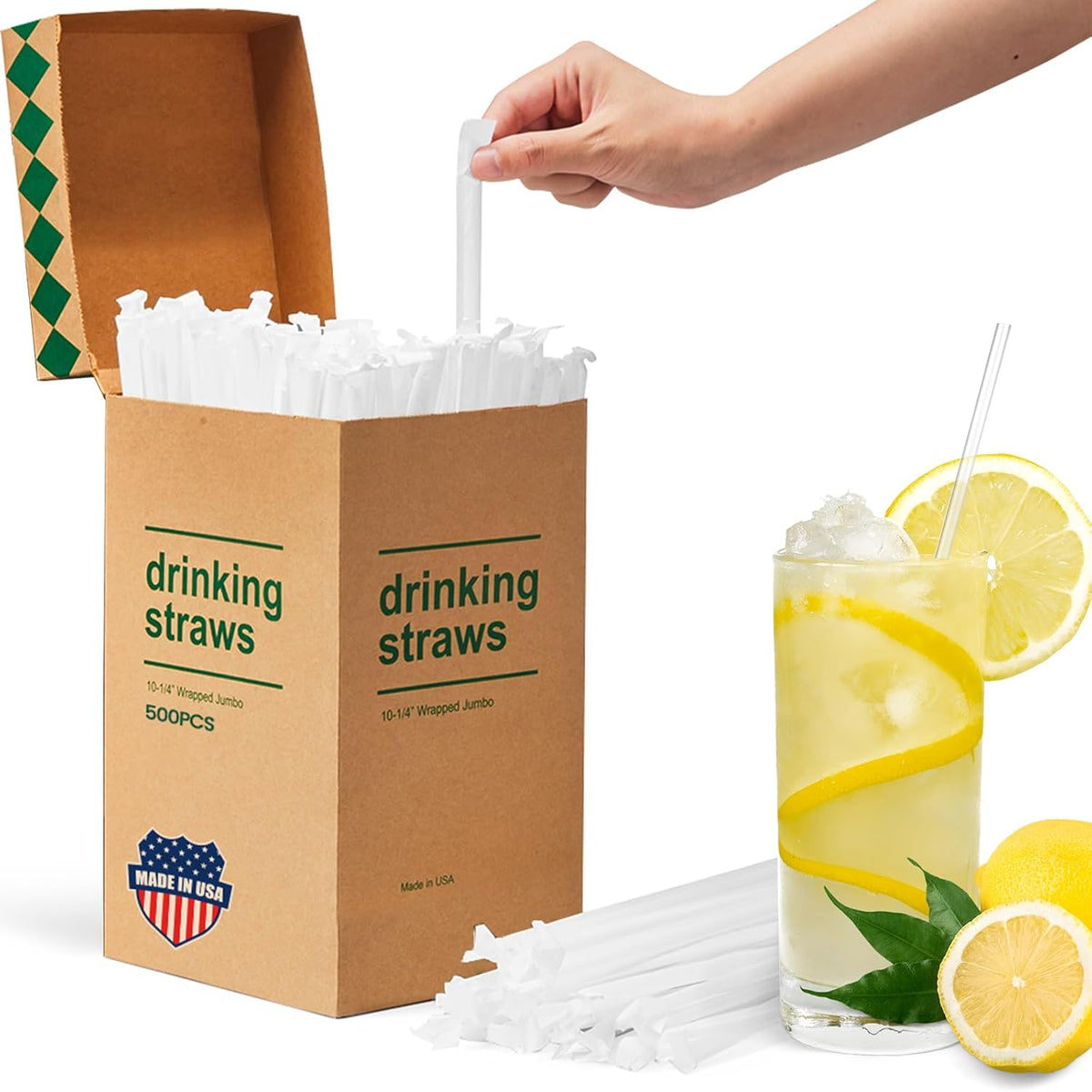 Plastic Straws 500 Pcs Individually Wrapped Clear Disposable Drinking Straw