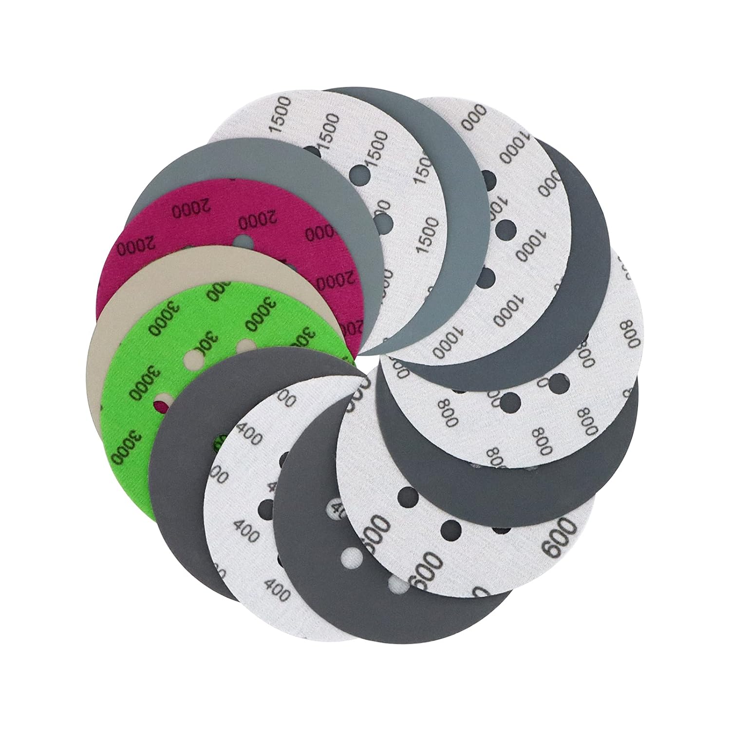 70PCS 5 Inch Hook & Loop Sanding Discs, 8 Holes 400-3000 Grit | Silicon Carbide Abrasive, Wet Dry Sandpaper