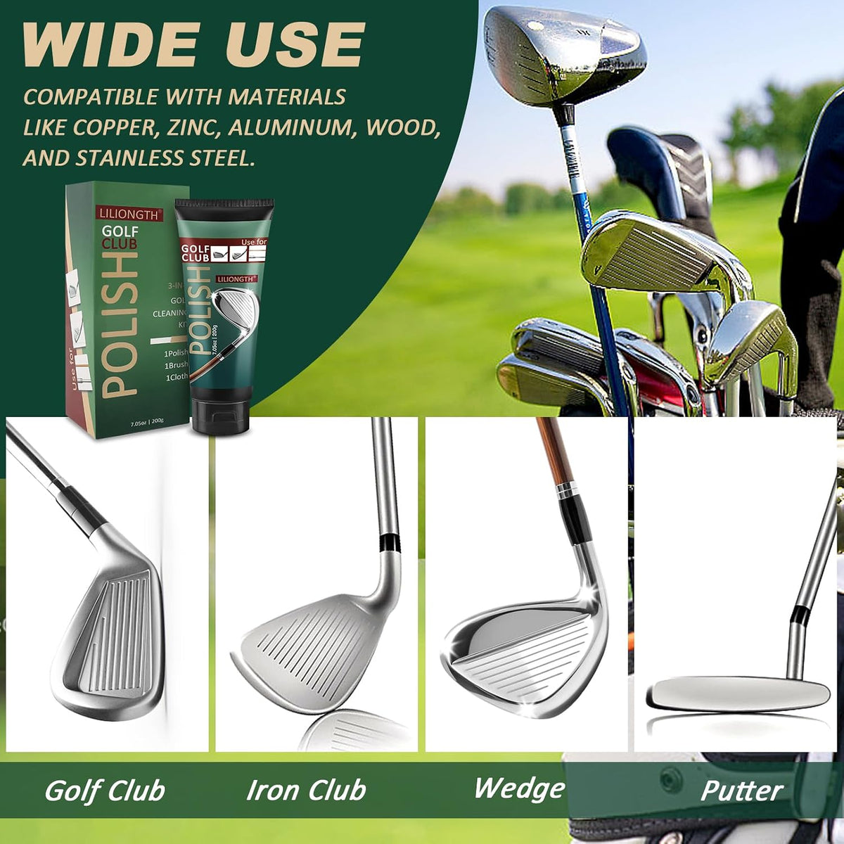 Golf Club Cleaning Kit 3-in-1 with Golf Club Cleaner Brush, Towel and 200g Golf Club Polish - Golf Club Care Kit for