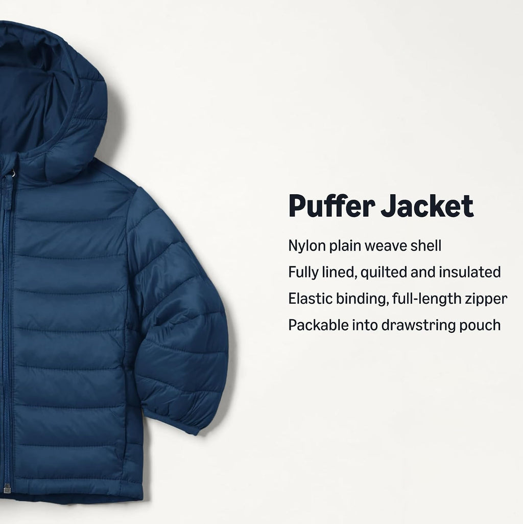 Boys and Toddlers' Lightweight Water-Resistant Packable Hooded Insulated Puffer Jacket