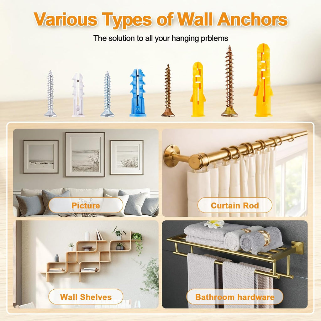 KURUI Drywall Anchors Assortment Kit, Plastic Expansion Wall Anchors