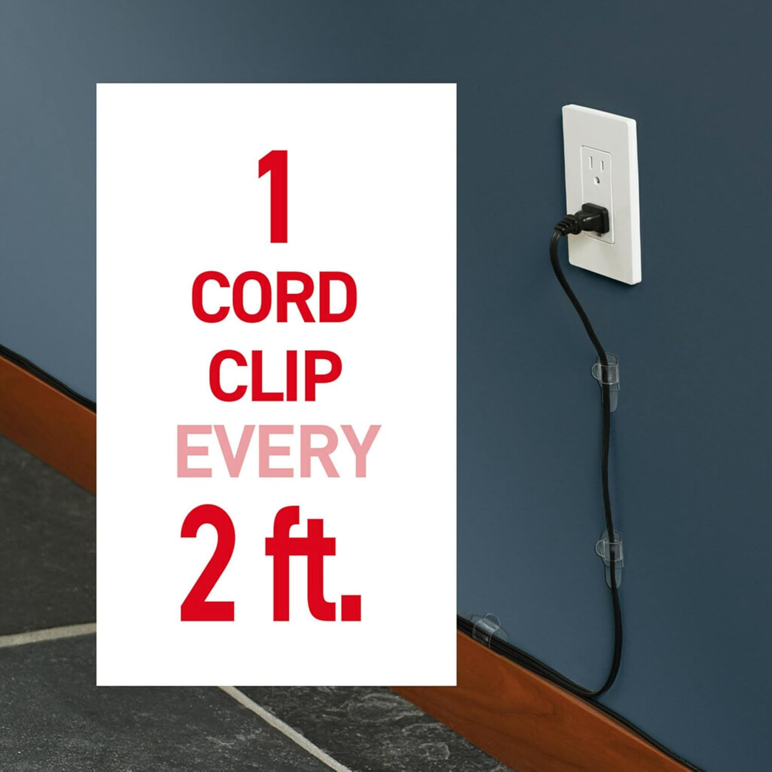 Command Round Cord Clips, Damage-Free Hanging Cable Clips, No Tools Wall Clips for Hanging Electrical Cables of
